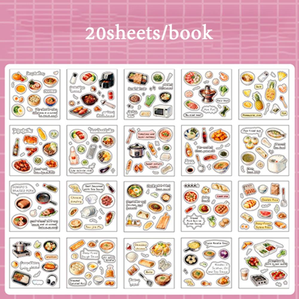20 Sheets Sticker Book a Bite of Light Series PET Scrapbook Sticker DIY Cartoon Material Decorative Stickers Journal Decoration