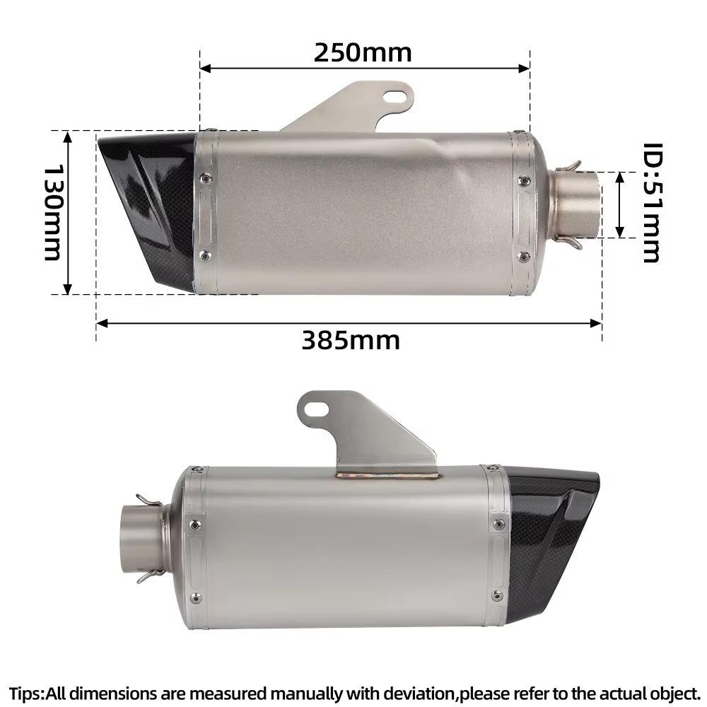 Compatible with CFMOTO 450MT: Front, Mid-Section, M12 Stepped Carbon Tip Rear Motorcycle Exhaust Pipe Mod 51MM.
