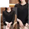 Mesh Sleeved Bottoming Shirt for Women's Spring Autumn Hollowed Out Knittwear New Ice Silk Long Sleeved T-shirt Knitted Top