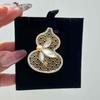 Retro Chinese Hollow Gourd Brooch: Gold-Plated Shell, Zircon, Pearl Pin, DIY Accessory