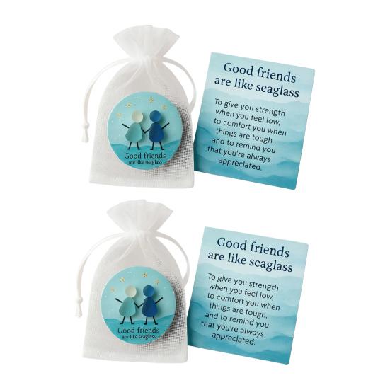 Friendship Sea Glass Christmas Ornament Inspirational Card with Acrylic Charm In Mesh Bag Meaningful Gift for Best Friends Lasting Bonds