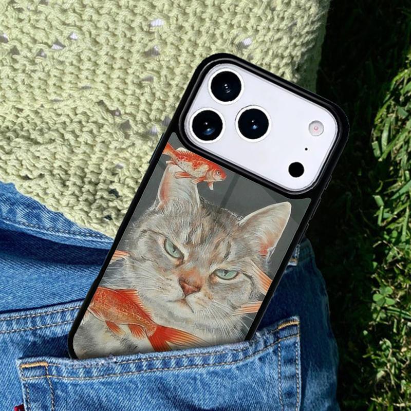 Cat And Goldfish Phone Case Cover for IPhone 11 12 13 14 15 16e 17 Pro Max Coque for IPhone 17 Air