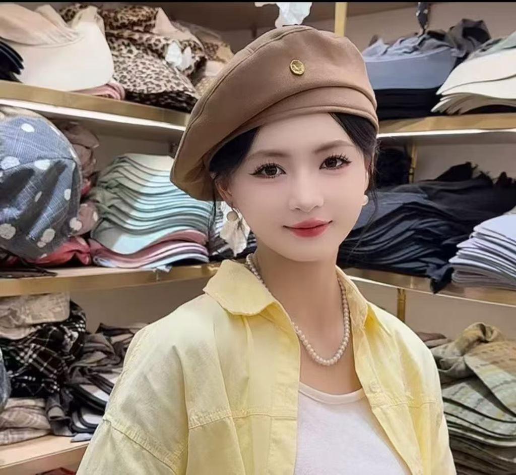 Velvet Beret Women Korean Version Versatile Painter Hat Big Head Circumference Retro Niche Hat Spring Autumn Fashion