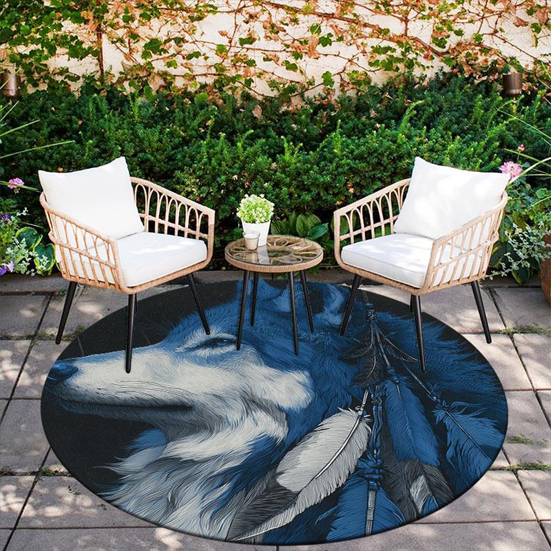 Wolf pattern round rug,Carpet Rug for Living Room Bedroom Playroom ,Non-slip Floor Mat,Holiday Gifts and Birthday Gifts.