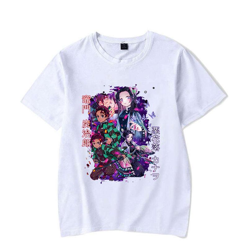 New Fashion Kamado Tanjirou Tsuyuri Kanao Print T-Shirt Casual Short Sleeve Anime Graphic Tee Shirt Unisex Loose Harajuku Shirts
