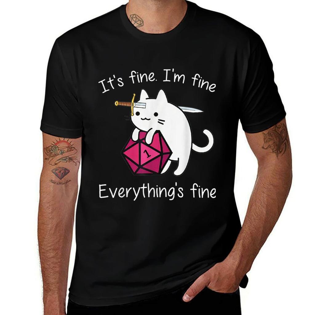 It's Fine I'm Fine Everything's Fine Cats T-Shirt T Shirts for Man Graphic Vintage Man T Shirt