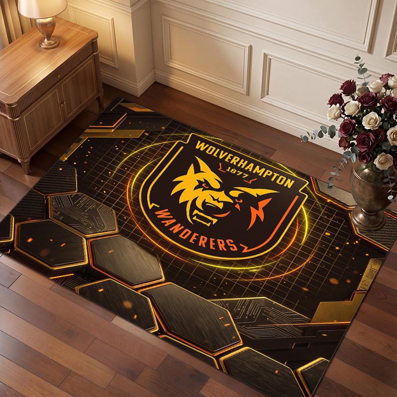 Wolverhampton Wanderers Football Print Crystal Velvet Rug, Comfortable Water Absorbent Non Slip Indoor Floor Carpet