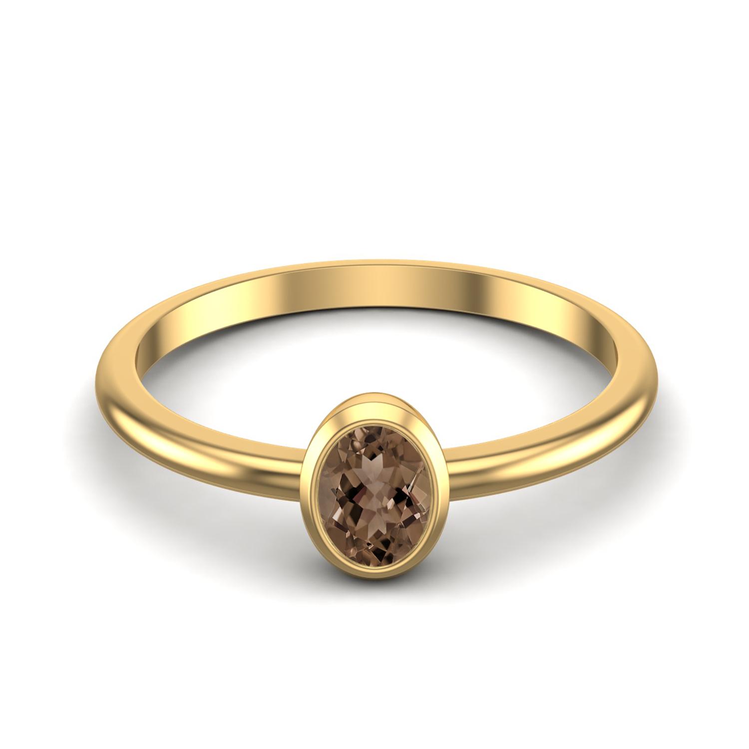 

0.25 Ctw Oval Smoky Quartz 925 Sterling Silver Gold Vermeil Solitaire Women Wedding Ring 6 жёлтый