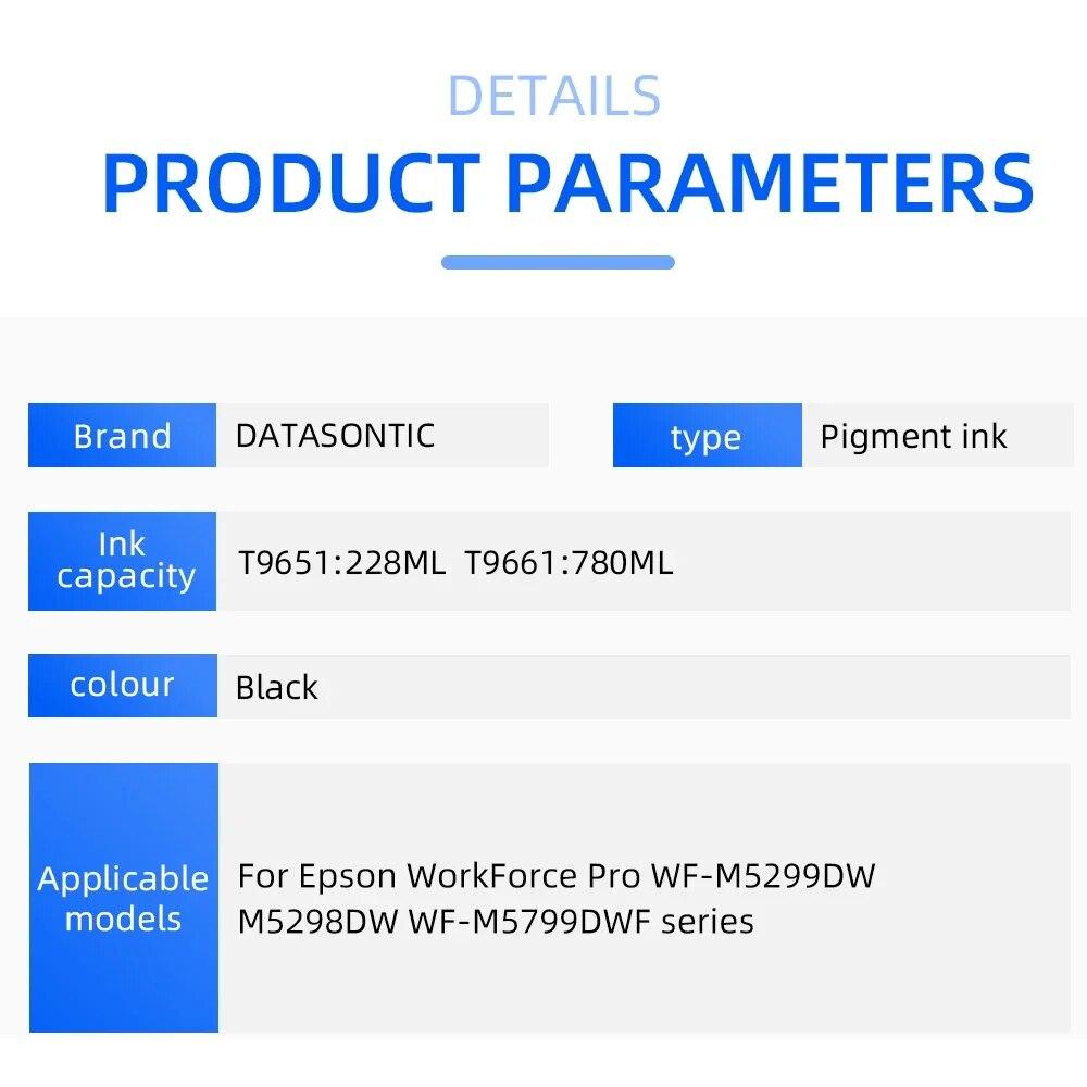 T9651 T9661 Tintenpatrone mit Pigmenttinte für Epson WorkForce Pro WF-M5299DW M5298DW M5298DW WF-M5799DWF WF-M5799DWF Patrone