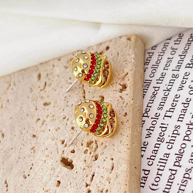 Childlike Hamburger Stud Earrings - Cute, Creative, Daily & Vacation Ear Accessories for Women