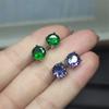 Four-Claw Round Purple Diamond Stud Earrings Simple 8Mm Greenstone 2 Carats Ear Holes Unisex