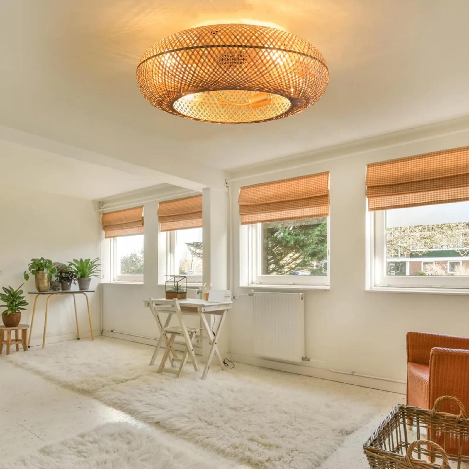 

Boho Ceiling Fan 20 Caged Ceiling Fan w/ Light and Remote,Bamboo Boho Fan Decor, 6 Speed Reversible w/ 1/2/4h Timer 20 in