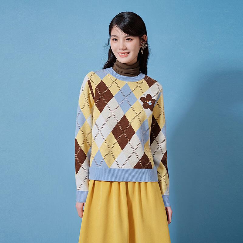 LEDIN Colorblock Argyle Round-Neck Knitted Sweater