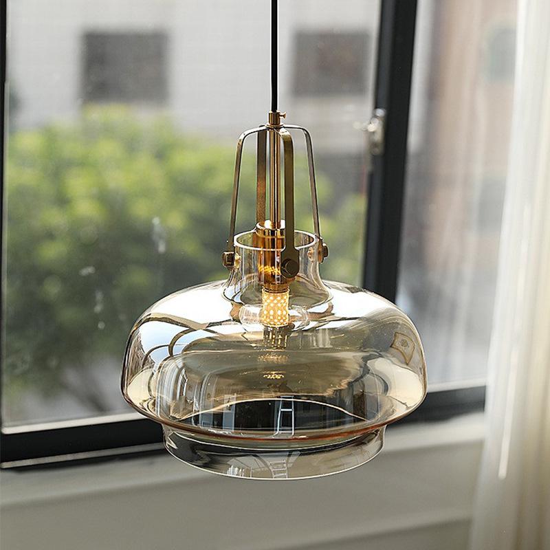American Vintage Amber Glass Pendant Lamp Nordic Modern Home Decoration Bedroom Study Living Room Chandelier Atmosphere LED Lamp