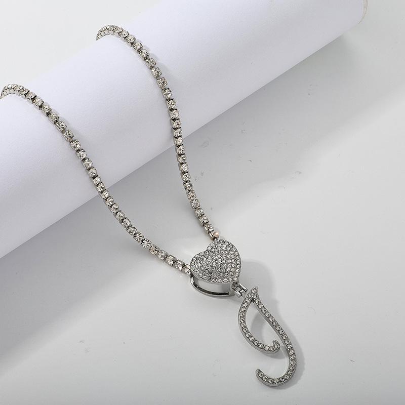 26 Flower Letter Necklace: Hip Hop Heart Pendant with Full Diamond Inlaid Tennis Chain for Women