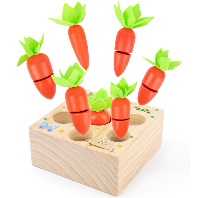 Baby Montessori Toys Wooden Block Set Pulling Carrot Ability Alpinia Shape Matching Size Cognition Educational Toy Gift Kid