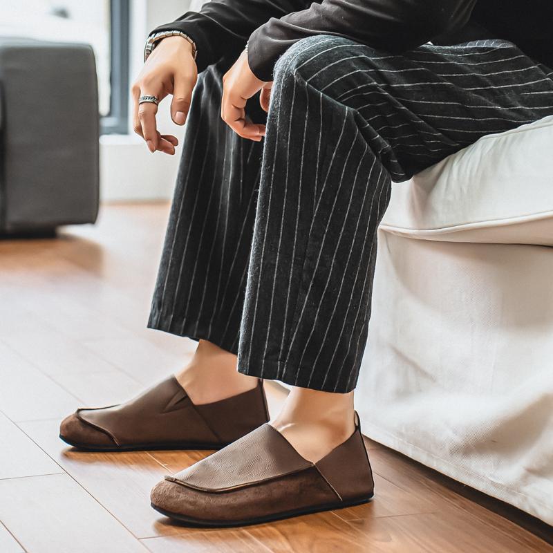 Men’s Retro Moccasins Shoes Fashion Casual Slip On Flats Driving Shoes Black Khaki Wide Head Shoes Plus Size