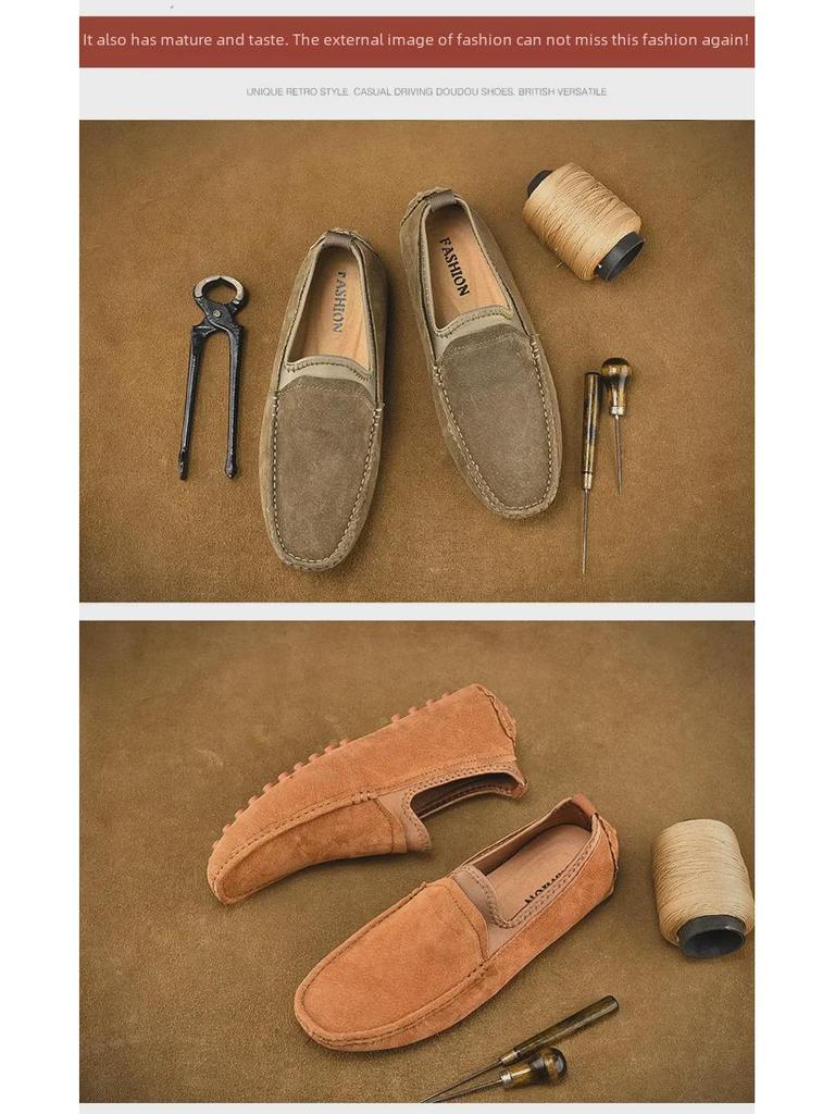 Spring Trendy British-Style Men's Slip-On Shoes - Solid Color, Simple, Casual, Large Size, Korean Fashion.