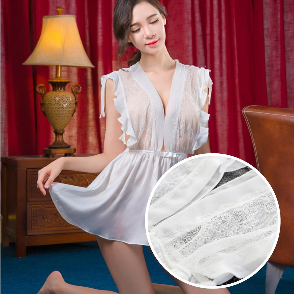 sexy babydoll lingerie and shorts loose for women [AQURAD] Loose, frilly, set, luxurious, embroidered, lace, fit, S-XL, sheer, high-visibility, adult,