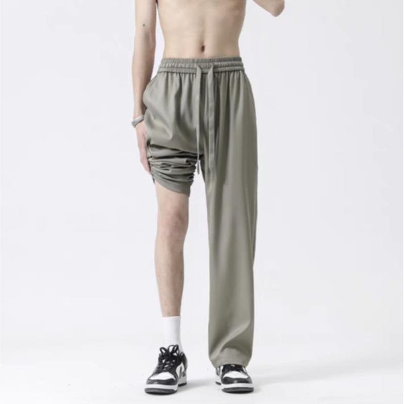 Summer Ultra-thin Trendy Loose Tied Feet Nine-point Air Conditioner New Ice Silk Casual Pants Men's Pants