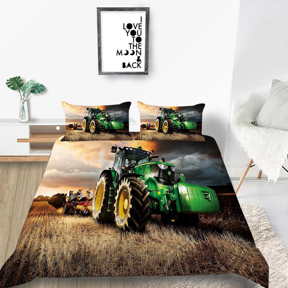 3D Cartoon Off-road Vehicle Bedding Set Car Series Printed Down Quilt and Pillowcase with Ultra-fine Fiber Fabric for Quick Drying Home Decoration