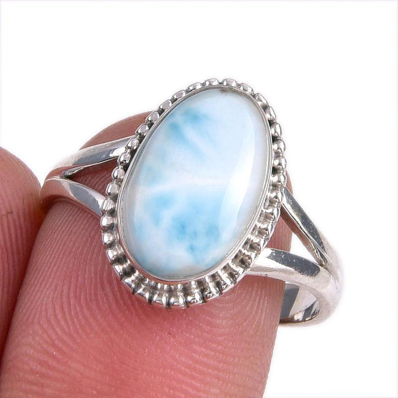 

Natural Republic Larimar Gemstone 925 Solid Silver Jewelry Ring Size 8.5 T7s67