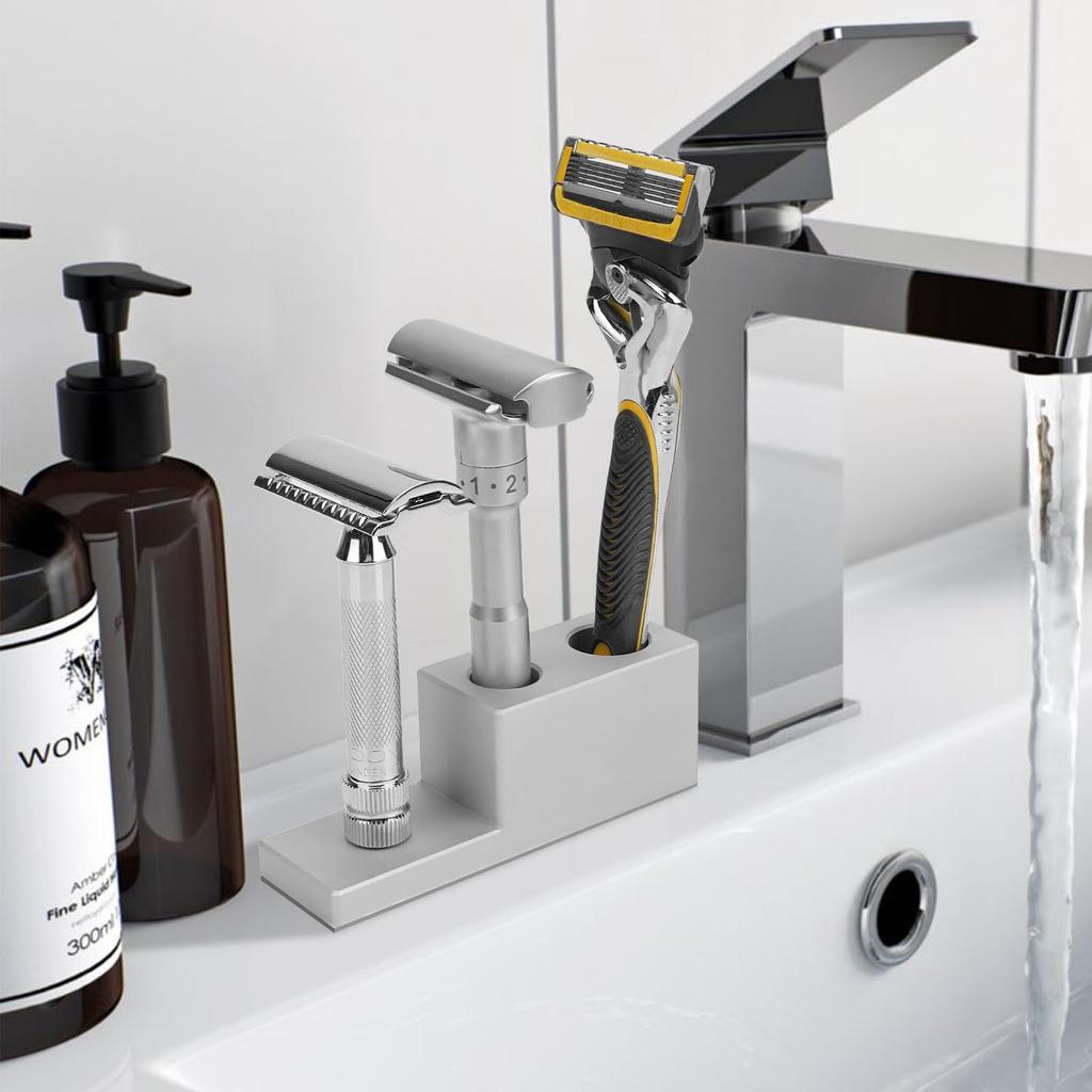 Linkidea Aluminum Alloy Razor Stand with Drainage Fits Viking Blades and Merkur Safety Collectible Display Bathroom Gift for Men Base, Razors, Stand,