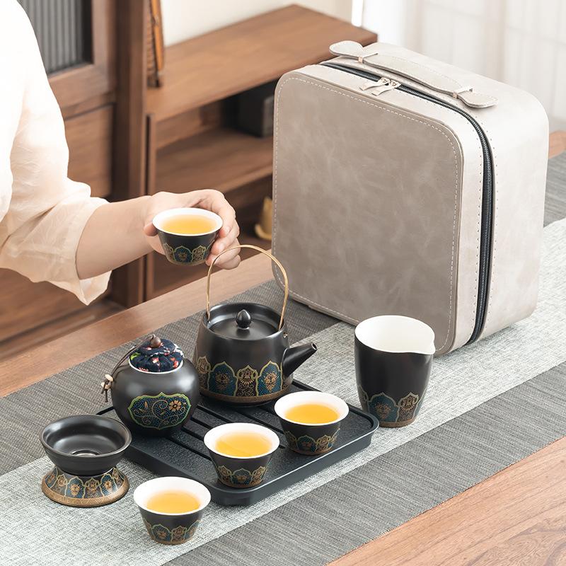 Premium Simple Kung Fu Tea Set Small Set Light Luxury Beam Set Business Companion Ceremony Printing Complete Set of Portable Tea Set