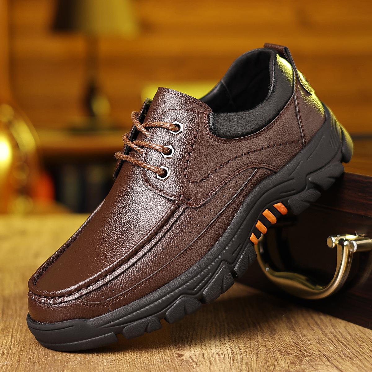 

2025 Men s Shoes High-end Men s Business Dress Leather Shoes Daily Casual Non-slip Large Size Hard-soled Shoes 48 коричневый