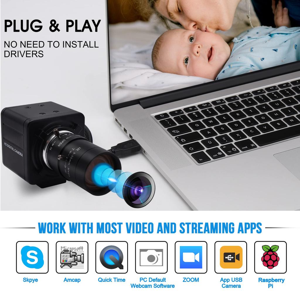 ELP USB Camera 100 FPS High Speed 1080P 4X Optical Zoom Lens 2 MP USB Webcam Manual Zoom UVC Computer Conference Golf Swing Camera for Raspberry Pi