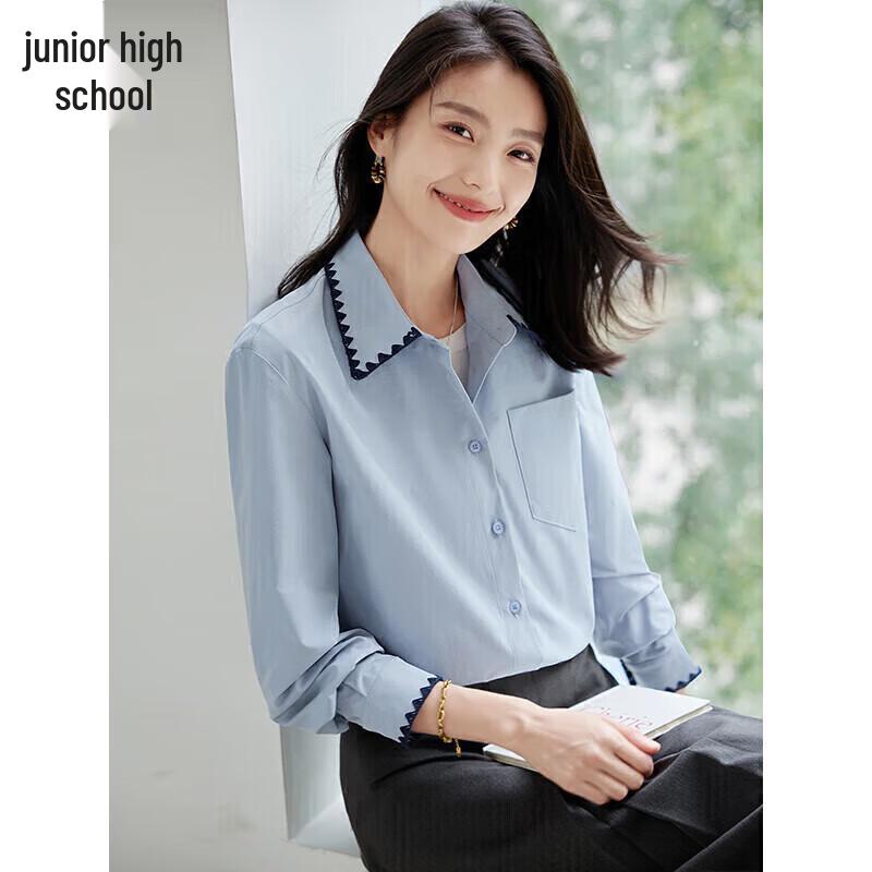 Women s Embroidered Lapel Long Sleeve Shirt M