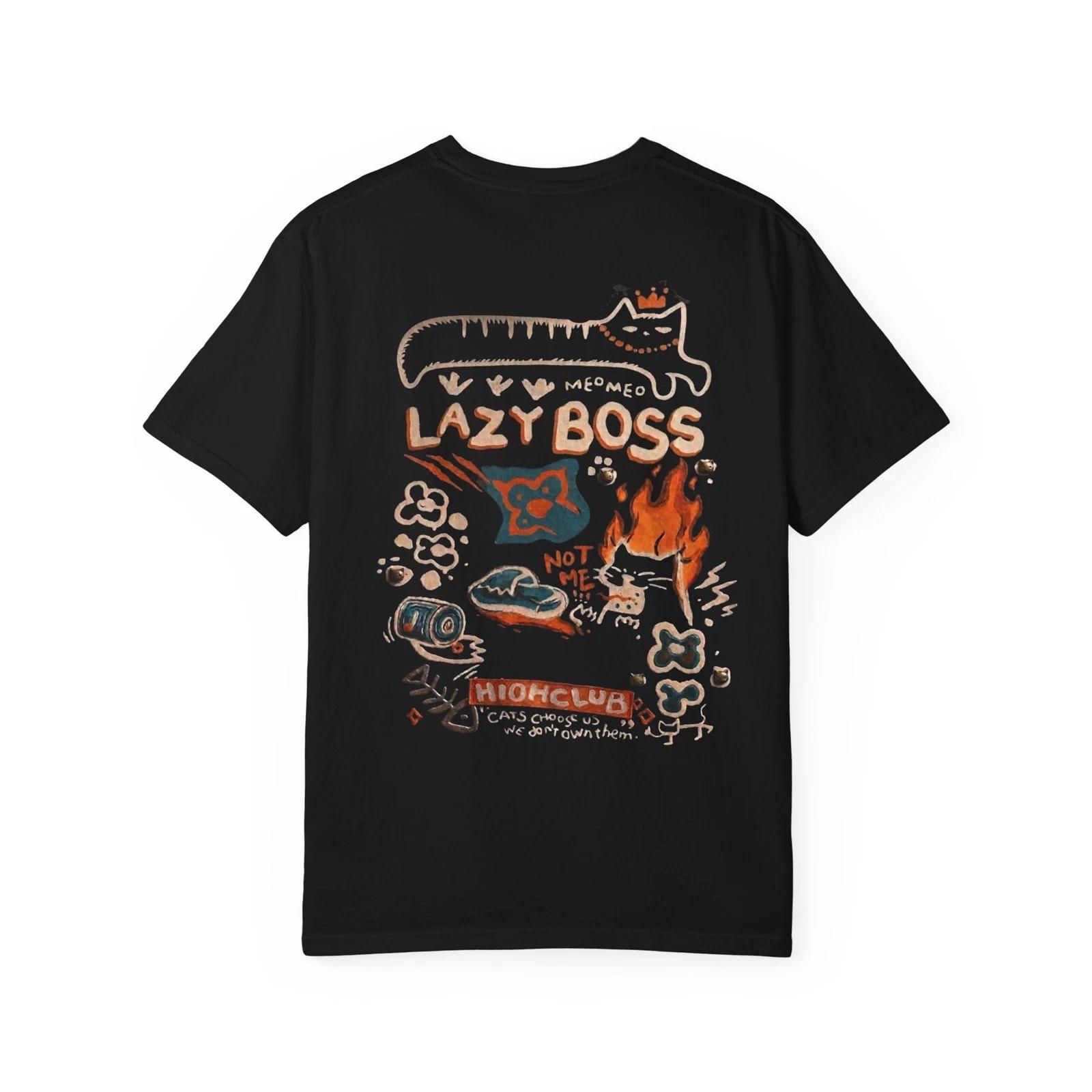 

Lazy Boss graphic T-T-Shirt | Cat doodle, flames, retro collage 3XL