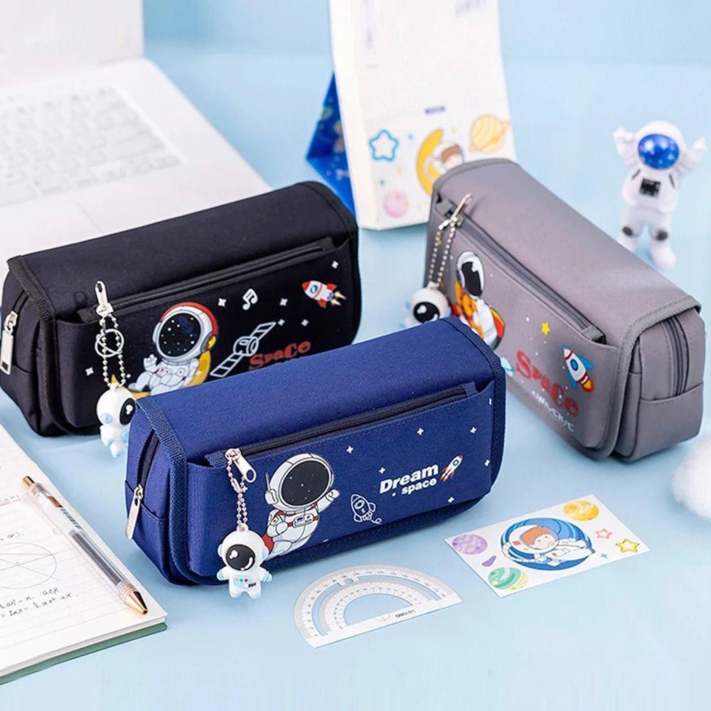 Cartoon Stationery Bag Double Layer Pencil Bag Studen Astronaut Pencil Case  School Supplies