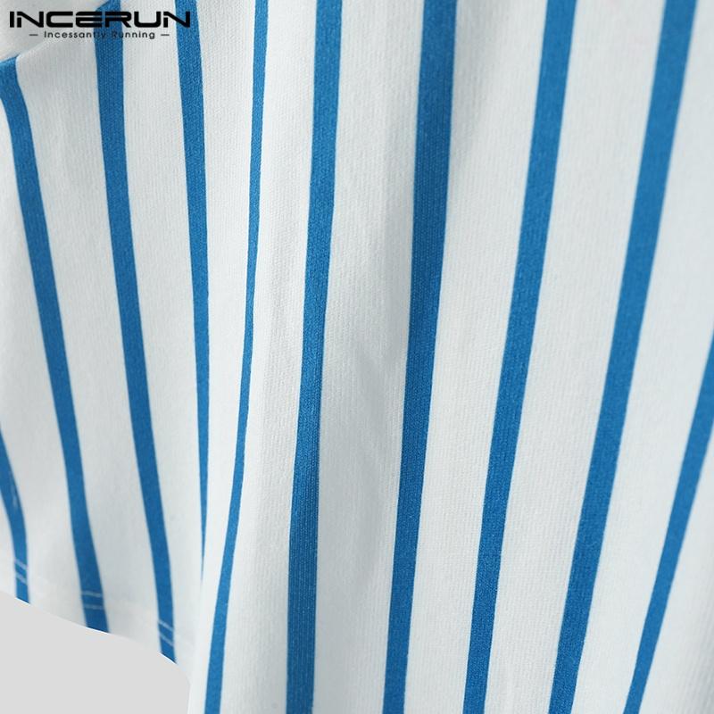 INCERUN Letní pánská tílka s výstřihem do V, bez rukávů, se šněrováním na boku, s pruhovaným potiskem, ležérní