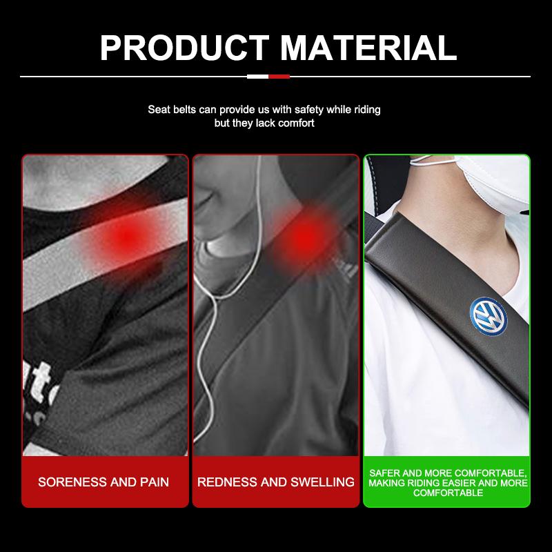 BIG1 For Volkswagen VW 2pcs Car Seat Belt Shoulder Protector Litchi Grain Fatigue Relief Pad Polo Jetta Sagitar Magotan Passat B5 B6