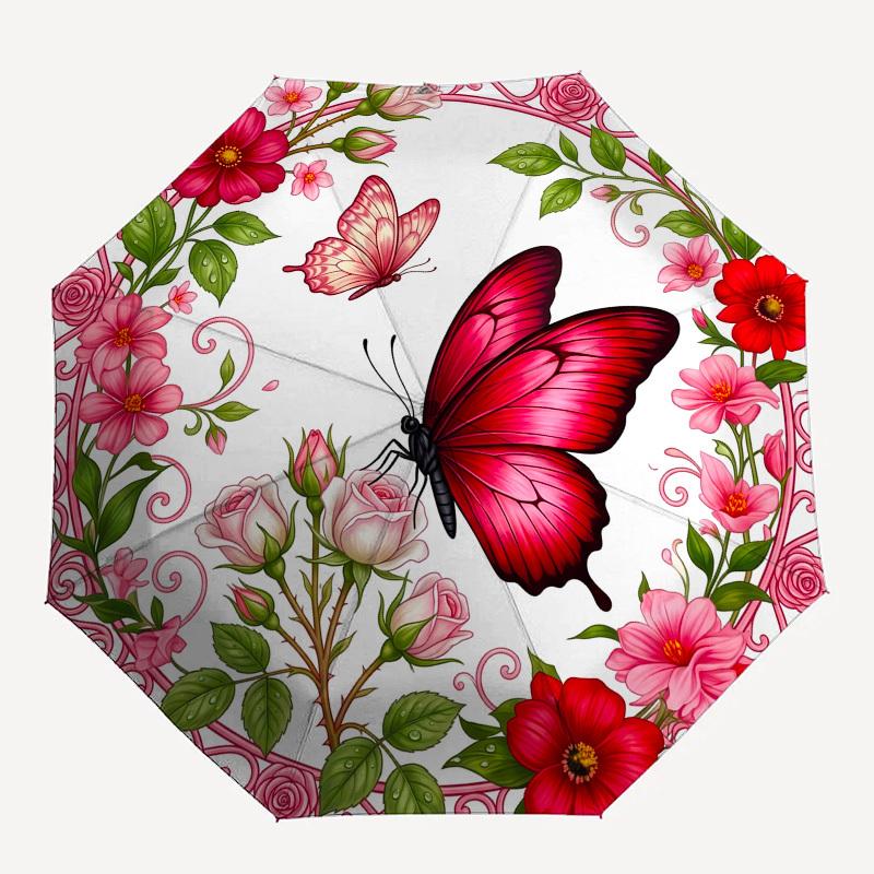 

1pc Butterfly, Flowers, Garden Umbrella with Plastic Handle,Compact & Stylish,Suitable for All Seasons YS331063