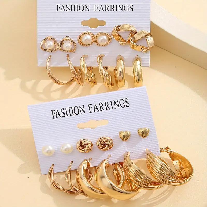 Hot Sale Vintage Gold Geometric Women's Earrings Set Pearl Earrings Earrings Set