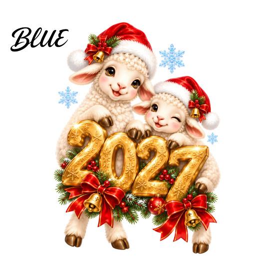 Glass Surface Decorations Sheep Santa Hat 2027 Sticker Christmas New Year Static Window Decal Removable Seasonal Home Decor of The Sticker