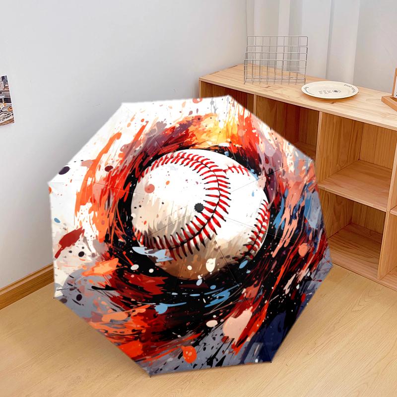 

1 PC Automatic Folding Umbrella - baseball Pattern, Portable & Foldable Design with 8 Ribs, Christmas Birthday Gifts