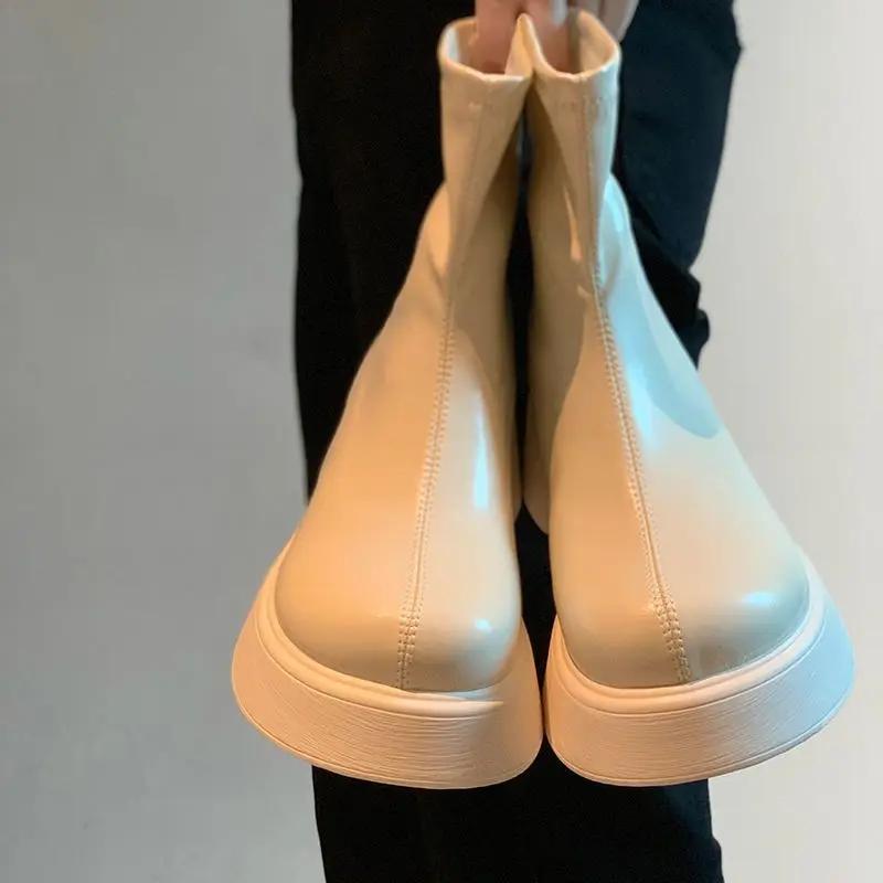 Модная платформа Элегантные со средним каблуком Черные короткие туфли для женщины — фото 5