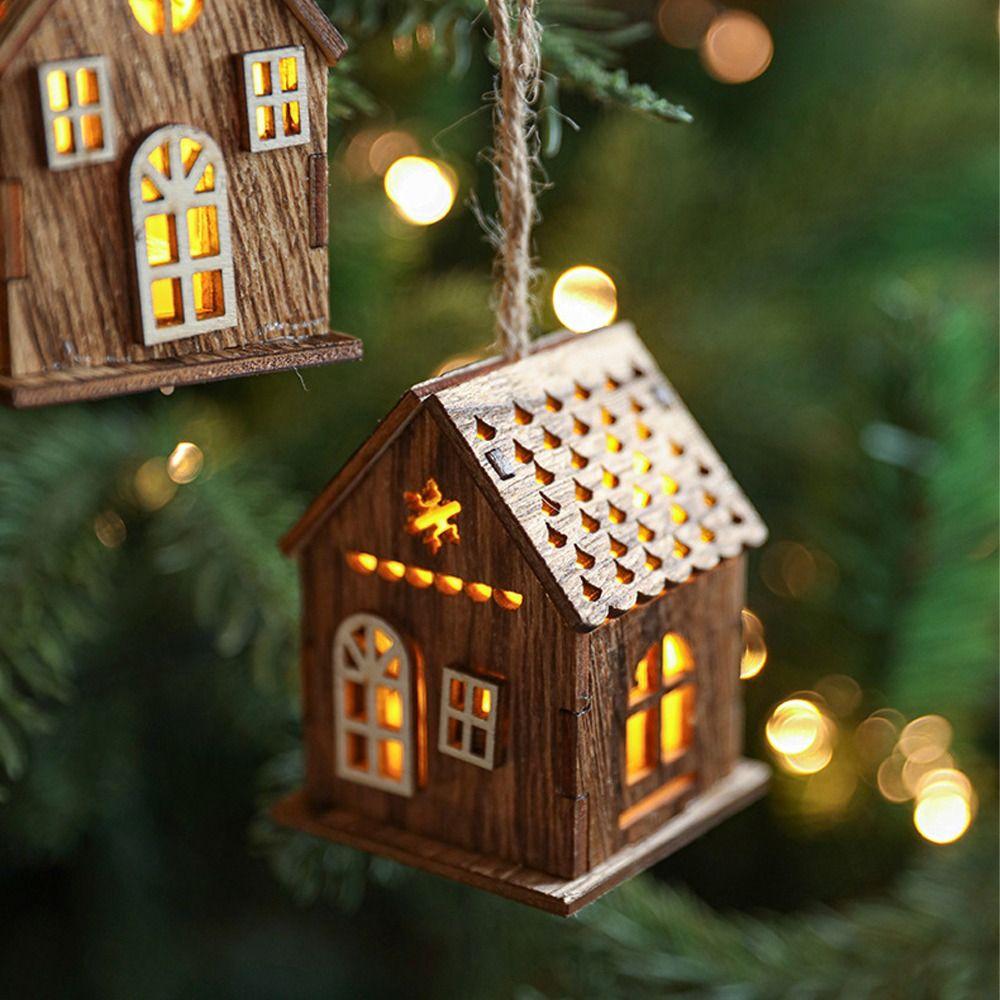 Mini Glowing House Ornament Natural Xmas Tree Hanging Decoration  Festive Holiday Decorations
