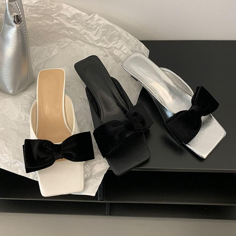 Fashion 2025 Summer New French Style Elegant Thin Heel Bowknot One Strap Sandals for Women Trendy Comfortable Outdoor High Heels Shoes