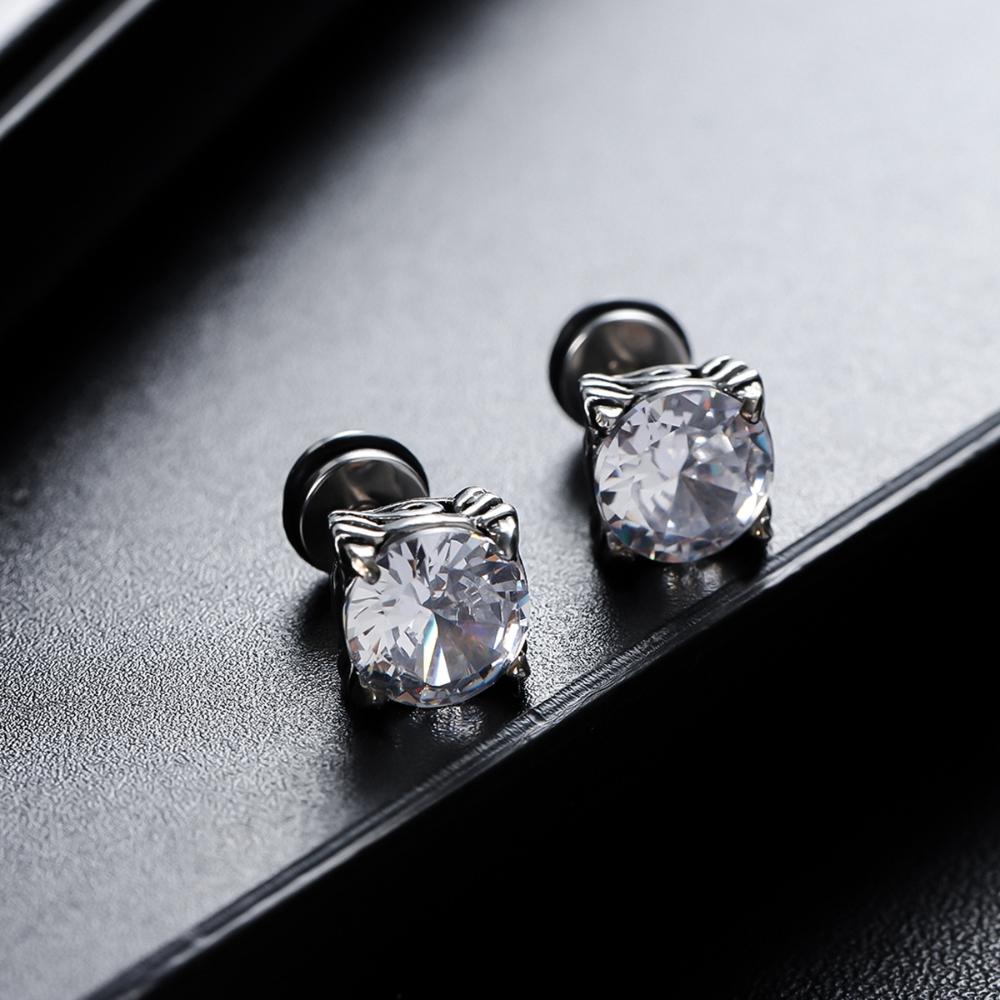 Gothic Punk Unisex Stud Earring Black CZ Prong Tragus Screw Backs for Women/Men Romantic Particular Party Fine Jewelry Gifts