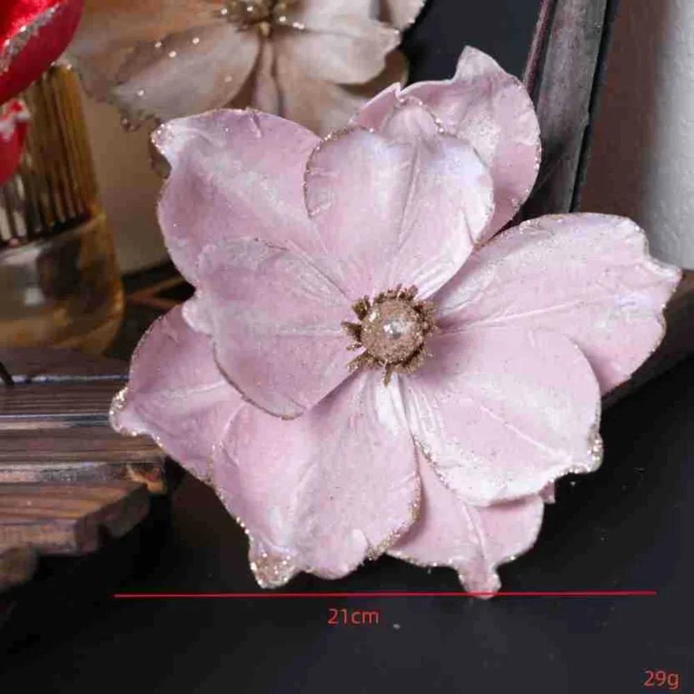 Christmas Gifts Artificial Poinsettia Glitter Flower 21cm Sequin 3D Simulation Magnolia Xmas Tree Decoration Flannel