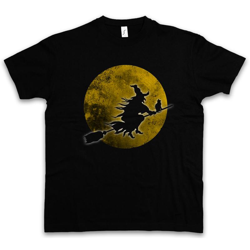 Witch Flying Cat Full Moon Halloween T-shirt