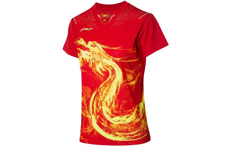 Li Ning T Shirts Women s Red V Neck Moderate Straight Fit AAYR362-1 S