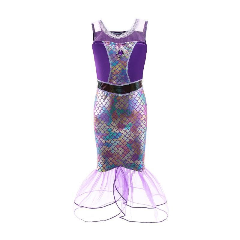 Girls Mermaid Tail Dress Princess Costume Kids 3-8 Years Cotton Blend Short Sleeve Fish Party Gown