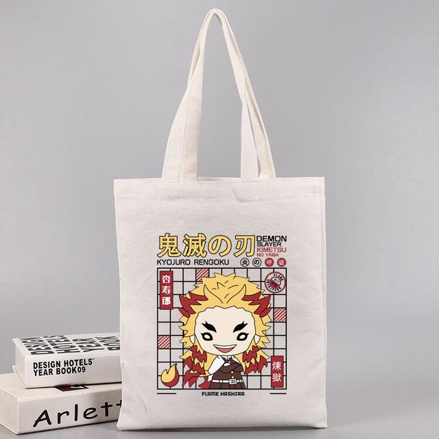 Anime Demon Slayer Kimetsu No Yaiba shoppingväska Harajuku tygväska dam Canvas Axelväska Ulzzang Eco Bag
