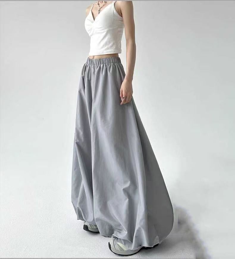 Graue, lockere Hose mit weitem Bein für Damen, hohe Taille, A-Linie, lässige Lazy-Lazy-Laternen-Hose, Herbst, schlankmachende lange Hose