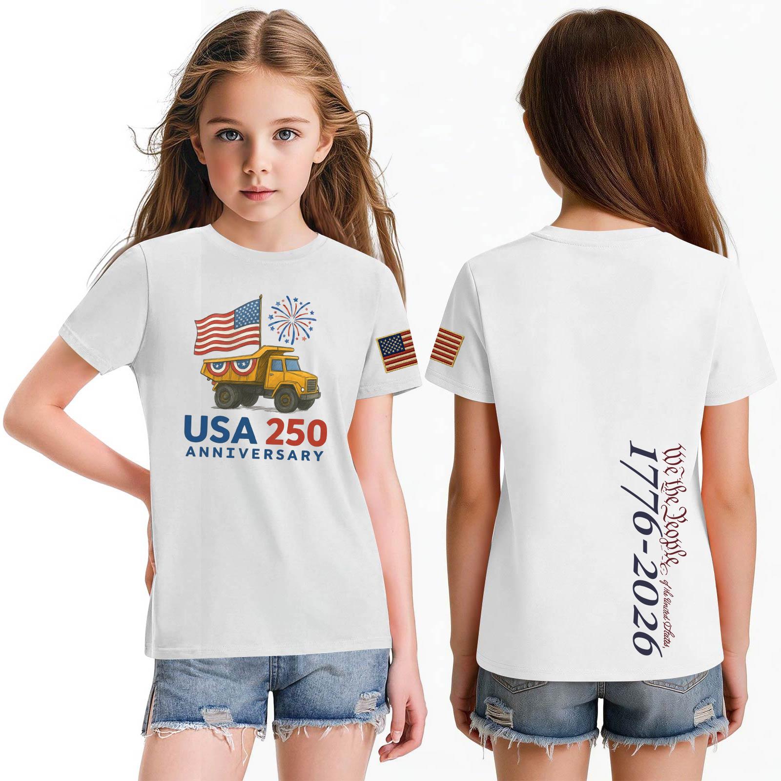 

Fashionable Round Neck Short Sleeve Work Clothes Printed Tops For KID Summer Tops 160 білий